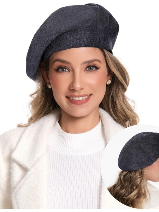 Women\'s French Style Double Layer Winter Autumn Warm, Soft Beanie Hat Cap Grey Women\ main image 3